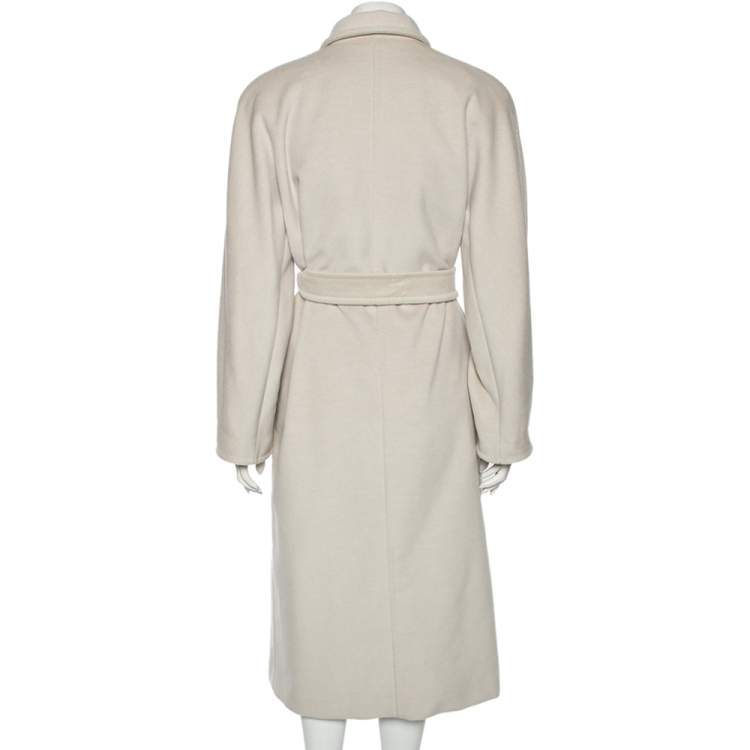 مملوكة مسبقًا Max Mara Off-White Wool Buttoned Beaver Long Coat M 