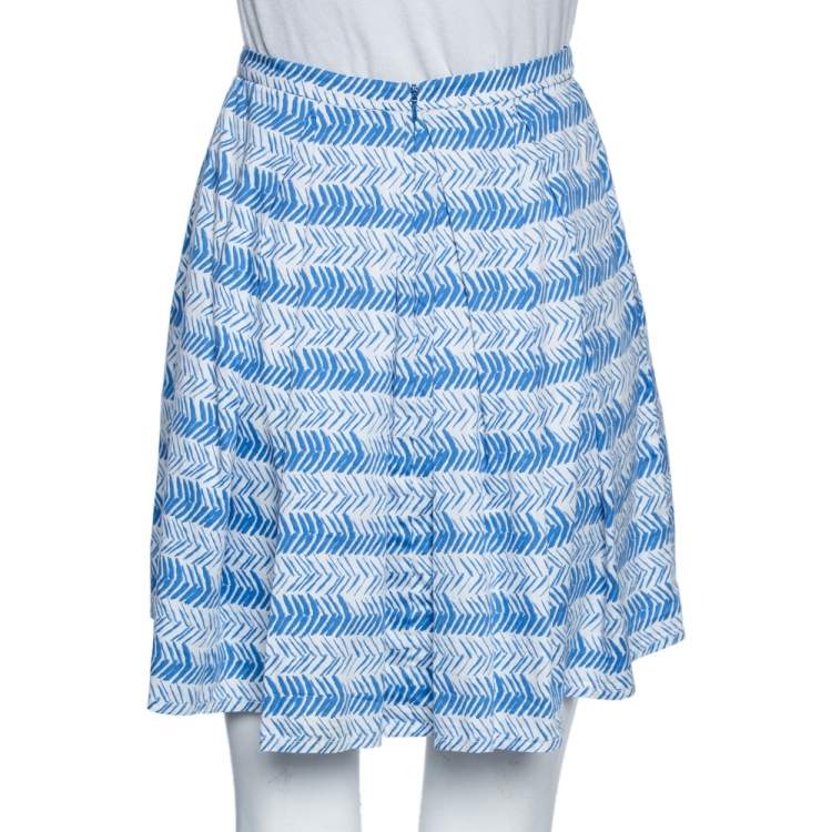 Pre Owned Weekend Max Mara White/Blue Printed Cotton Pleated Mini Skirt XS