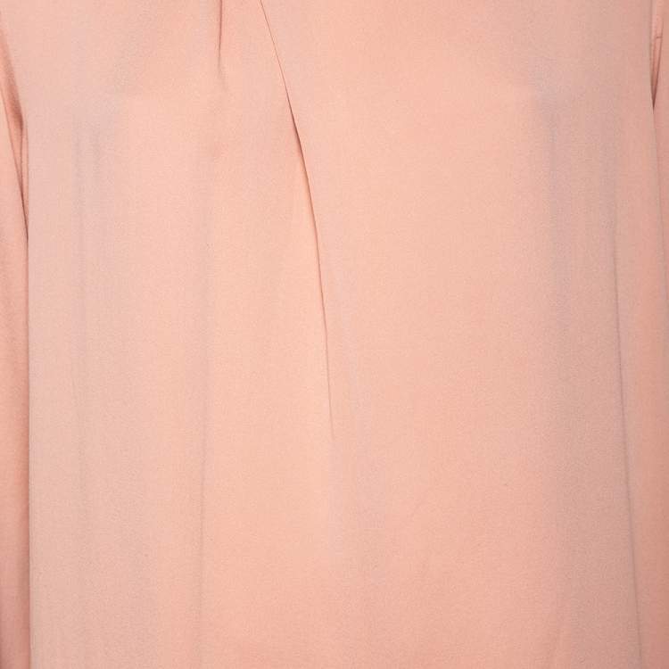 Pre Owned Max Mara Dusky Pink Silk Asymmetric Neck Detail Blouse L