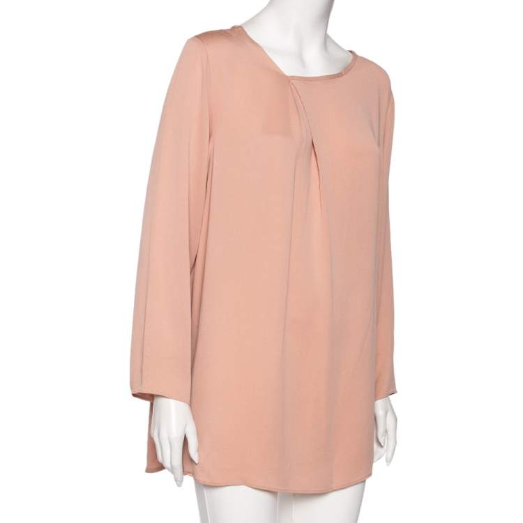 Pre Owned Max Mara Dusky Pink Silk Asymmetric Neck Detail Blouse L