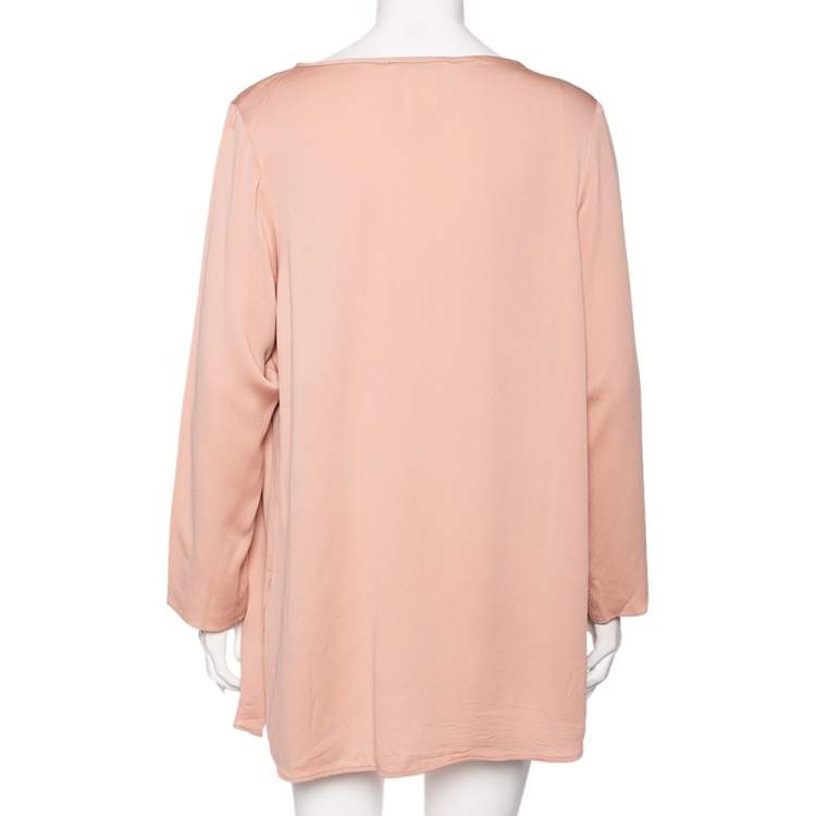 Pre Owned Max Mara Dusky Pink Silk Asymmetric Neck Detail Blouse L