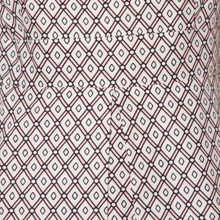 Pre Owned Max Mara Cream & Pink Geometric Printed Cotton Sleeveless Short Dress M
