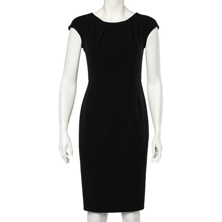 Pre Owned Max Mara Black Crepe Pleated Neck Sheath Dress M