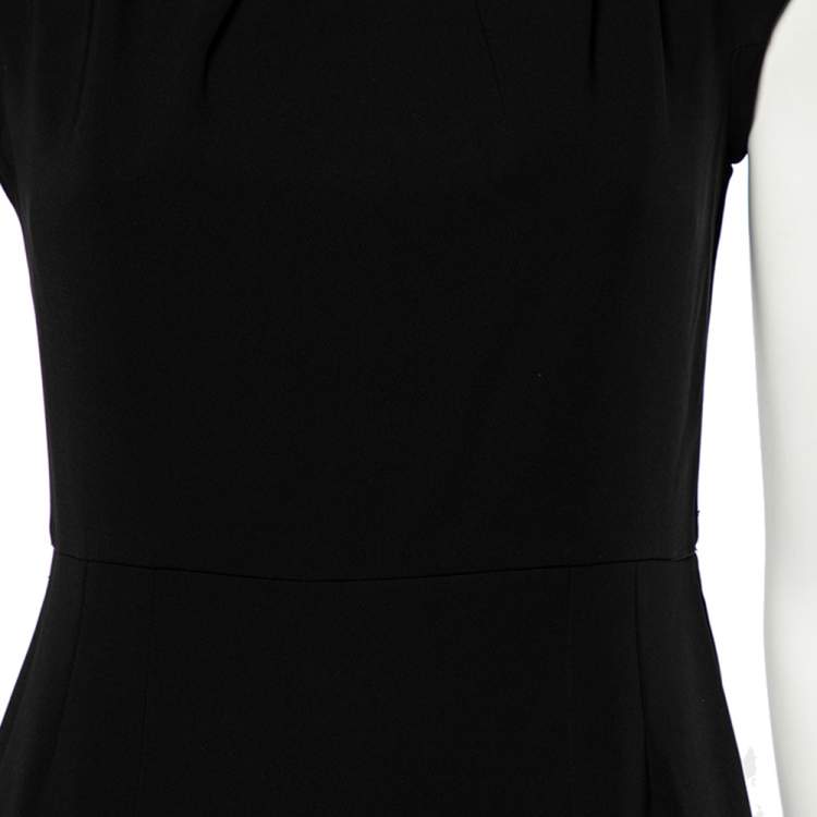 Pre Owned Max Mara Black Crepe Pleated Neck Sheath Dress M
