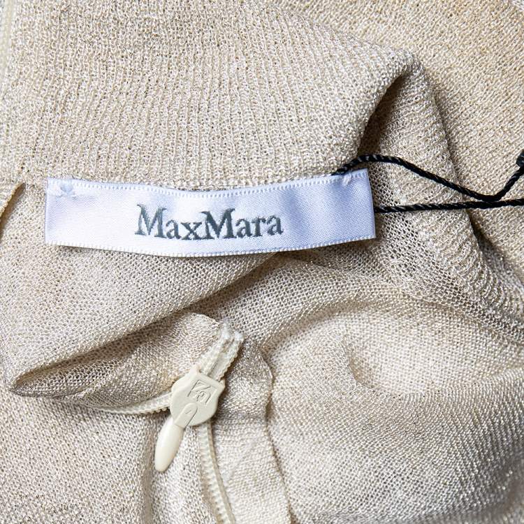 Pre Owned Max Mara Beige Sheer Lurex Knit Turtle Neck Long Sleeve Top M