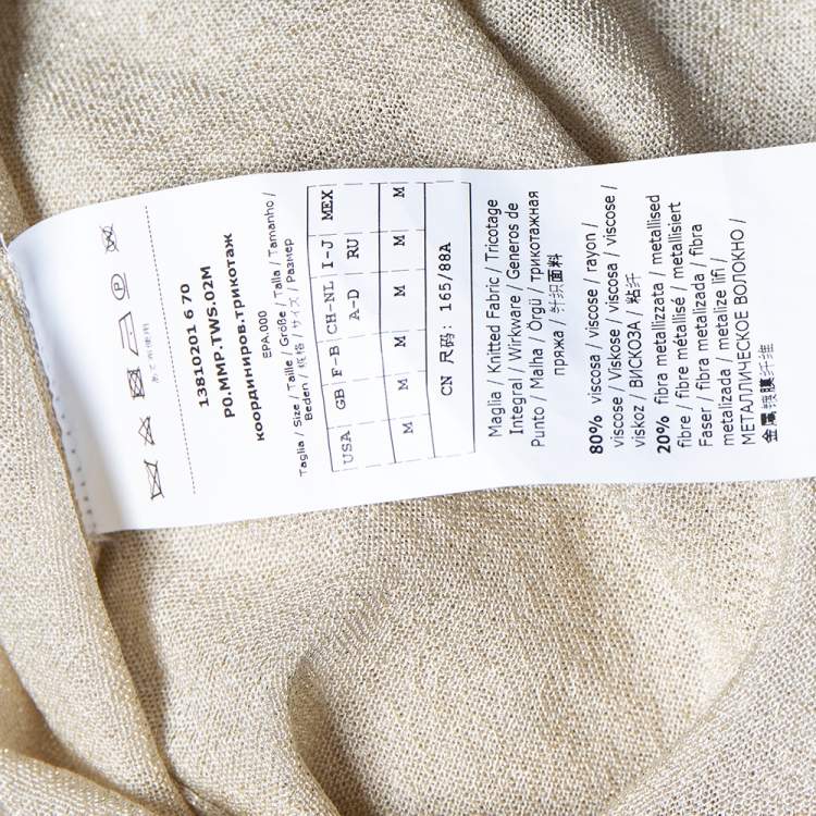 Pre Owned Max Mara Beige Sheer Lurex Knit Turtle Neck Long Sleeve Top M
