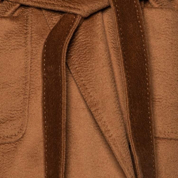 Pre Owned Max Mara Brown Camel Hair Belted Hooded Rialto Coat S