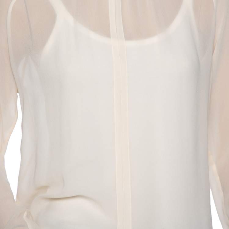 Pre Owned Max Mara Cream Silk Sheer Top M