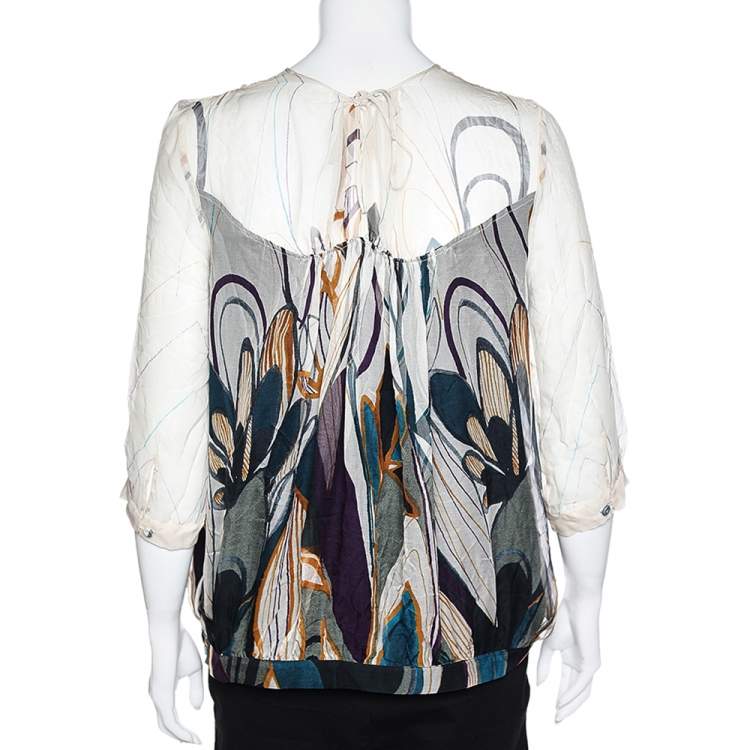Pre Owned Max Mara Studio Multicolor Printed Silk Top L
