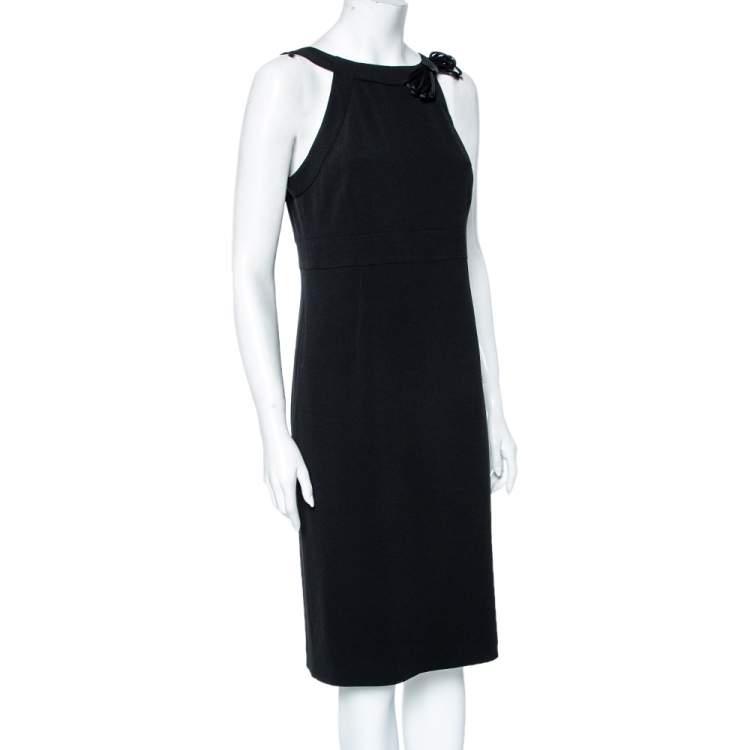 Pre Owned Max Mara Black Crepe Bow Detailed Sleeveless Dress M