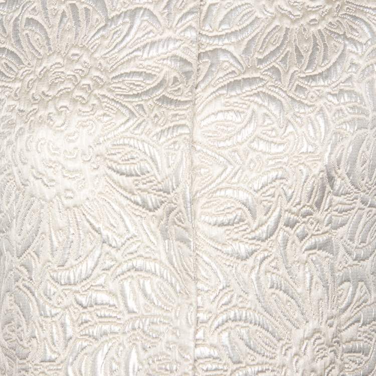 Pre Owned Max Mara Cream Lurex Floral Pattern Jacquard Cropped Jacket S