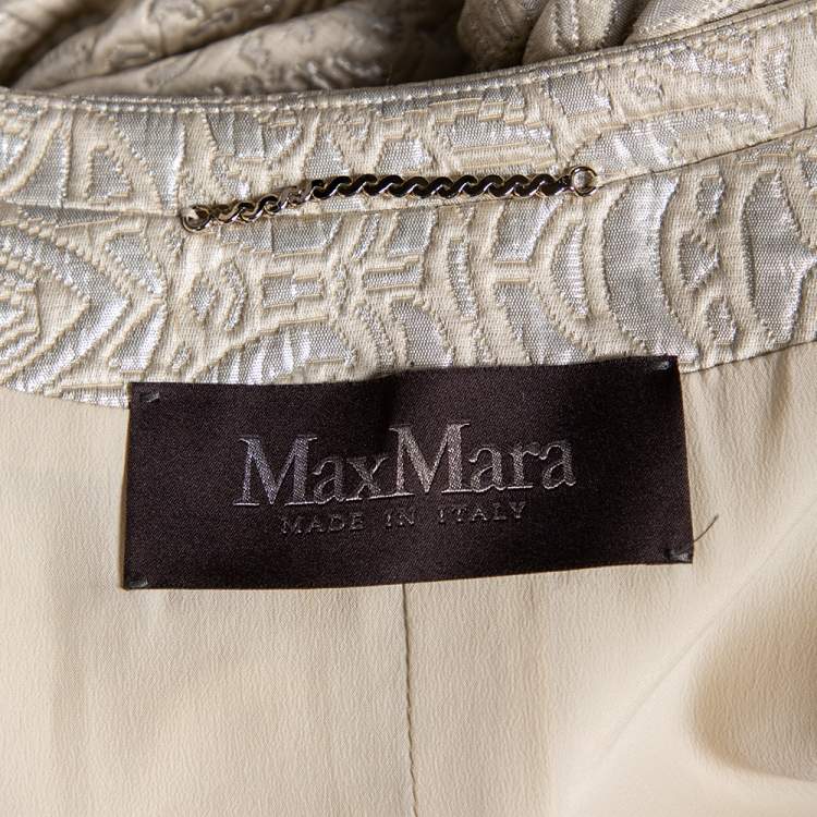 Pre Owned Max Mara Cream Lurex Floral Pattern Jacquard Cropped Jacket S