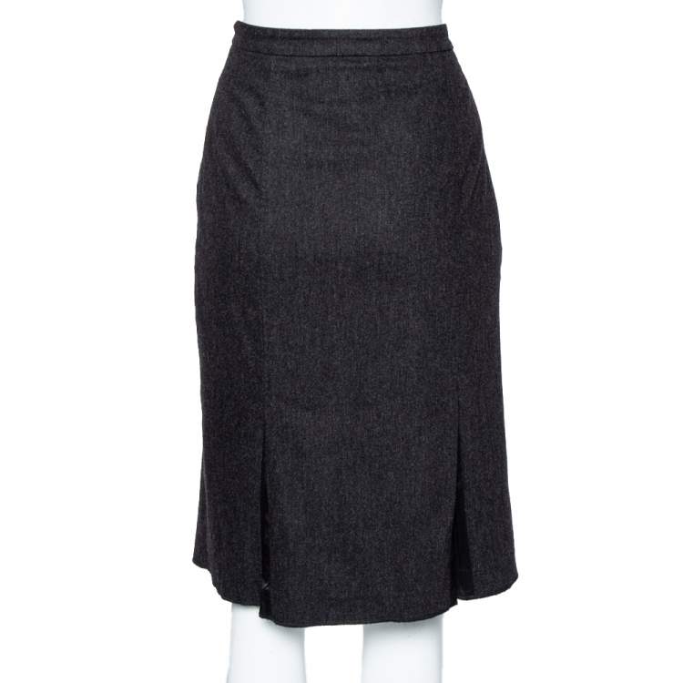 Pre Owned Max Mara Grey Wool Pleat Detailed Knee Length Skirt S