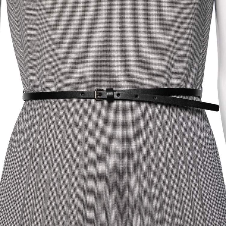 Pre Owned Max Mara Grey Micro Houndstooth Patterned Wool Arielle Belted Dress M