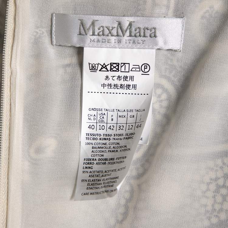 Pre Owned Max Mara Monochrome Paisley Printed Cotton Draped Detail Dress M