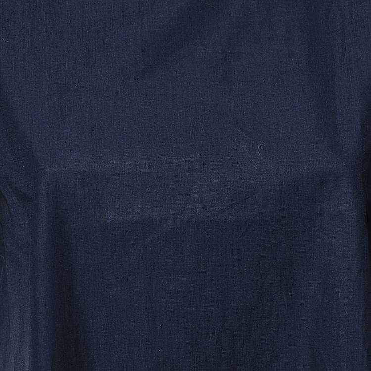 Pre Owned Max Mara Navy Blue Cotton Ruffled Sleeve Top M