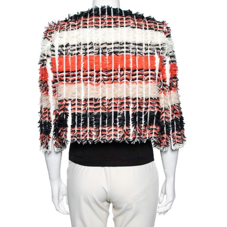 Pre Owned Max Mara Multicolored Fringed Long Sleeve Cropped Jacket L