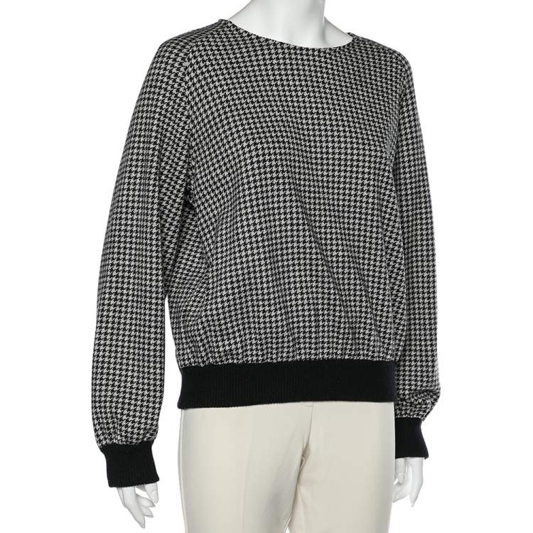 Pre Owned Max Mara Grey Houndstooth Patterned Wool Sweatshirt M