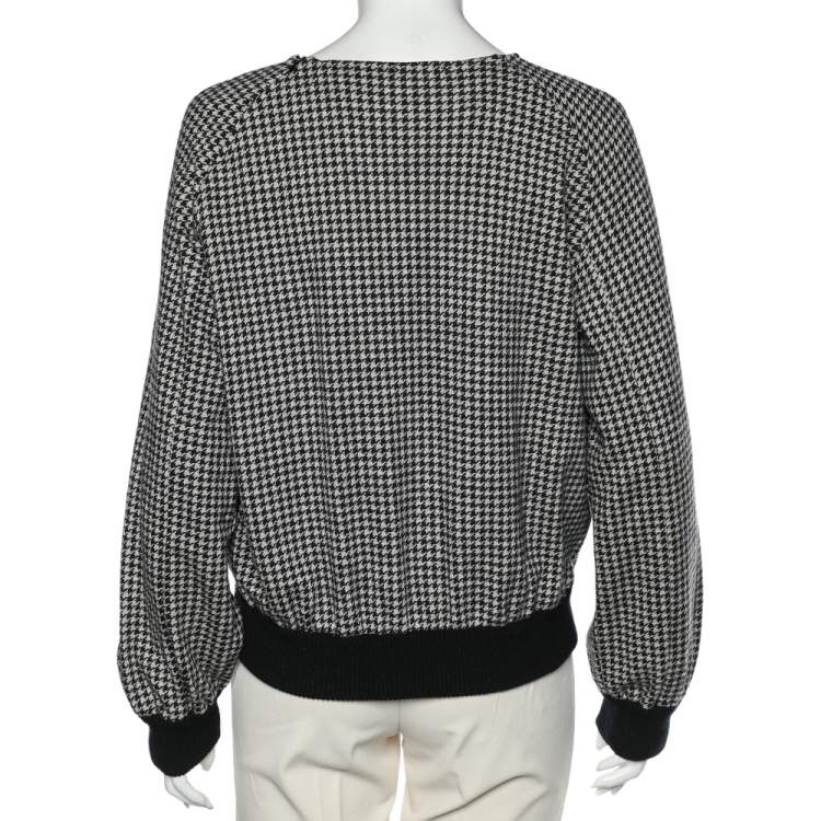 Pre Owned Max Mara Grey Houndstooth Patterned Wool Sweatshirt M