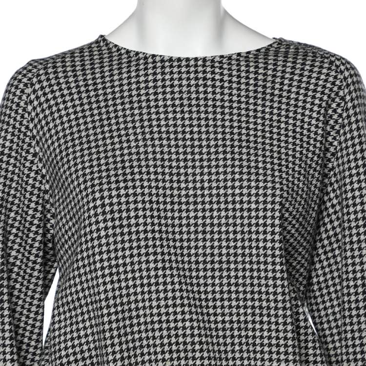 Pre Owned Max Mara Grey Houndstooth Patterned Wool Sweatshirt M