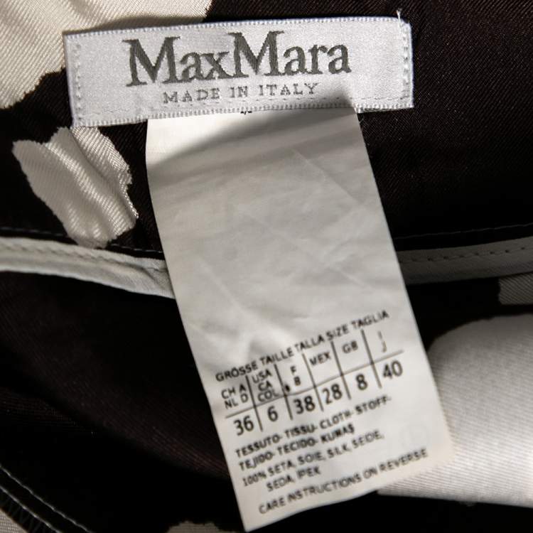 Pre Owned Max Mara White and Brown Printed Silk Midi Skirt S