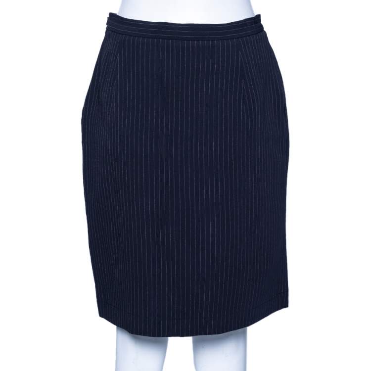Pre Owned Max Mara Navy Blue Pinstriped Crepe Mini Skirt S