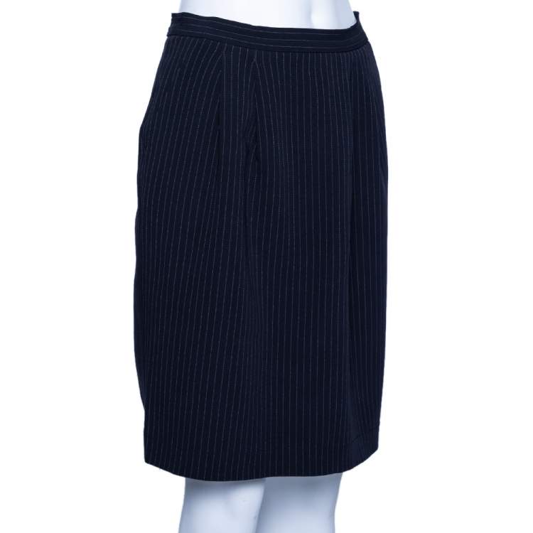Pre Owned Max Mara Navy Blue Pinstriped Crepe Mini Skirt S