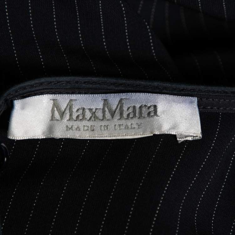 Pre Owned Max Mara Navy Blue Pinstripe Crepe Top M