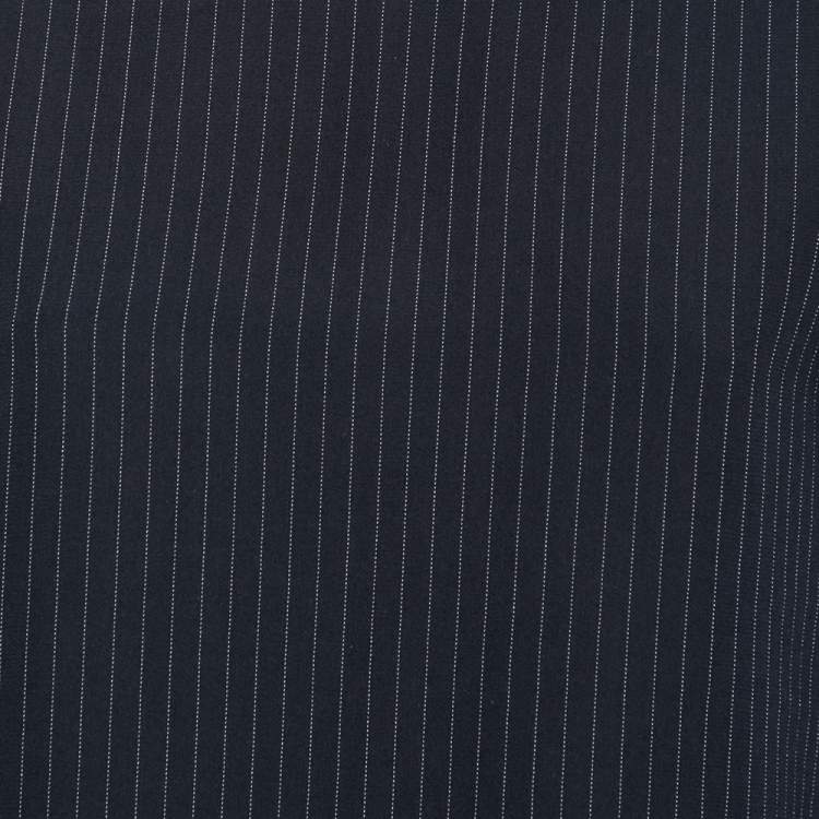Pre Owned Max Mara Navy Blue Pinstripe Crepe Top M