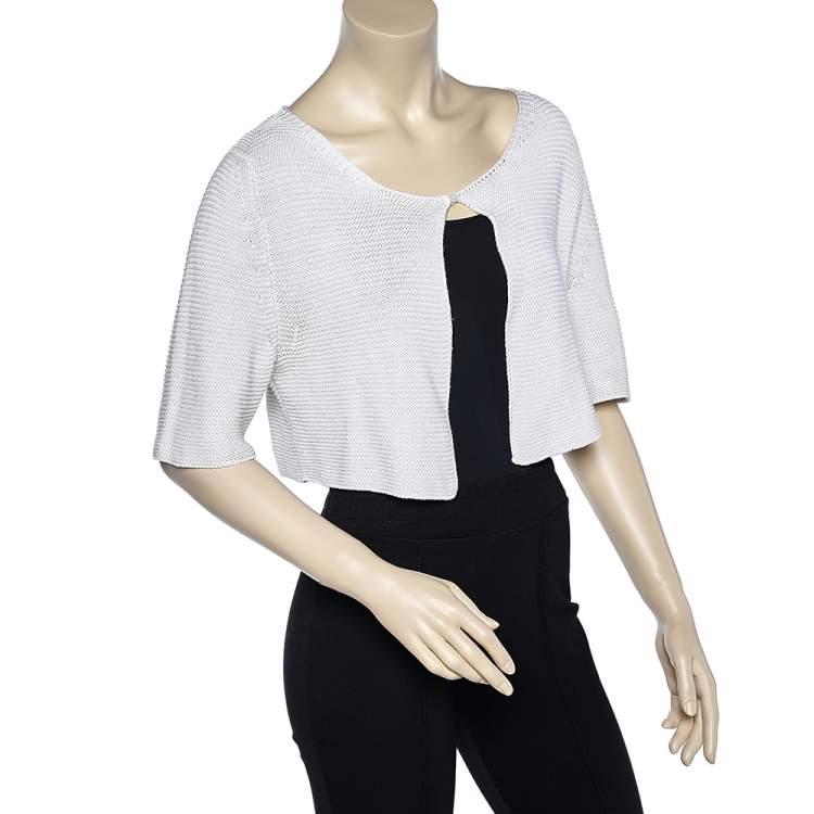 Pre Owned Max Mara Off White Crochet Knit Button Front Cropped Shrug XL