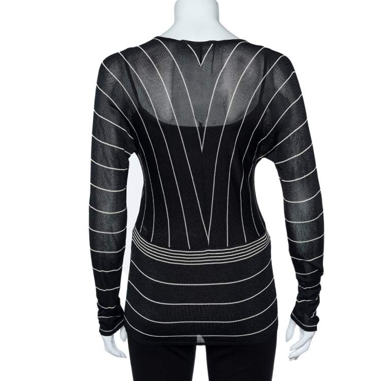 Pre Owned Max Mara Back Stripe Pattern Knit V-Neck Top M