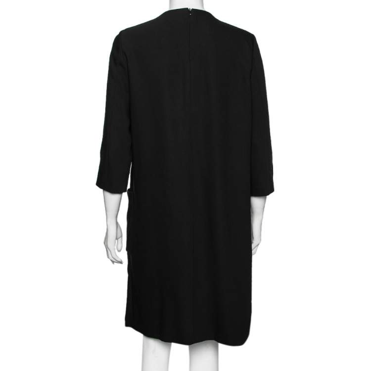 Pre Owned Max Mara Black Crepe Overlay Detail Shift Dress M