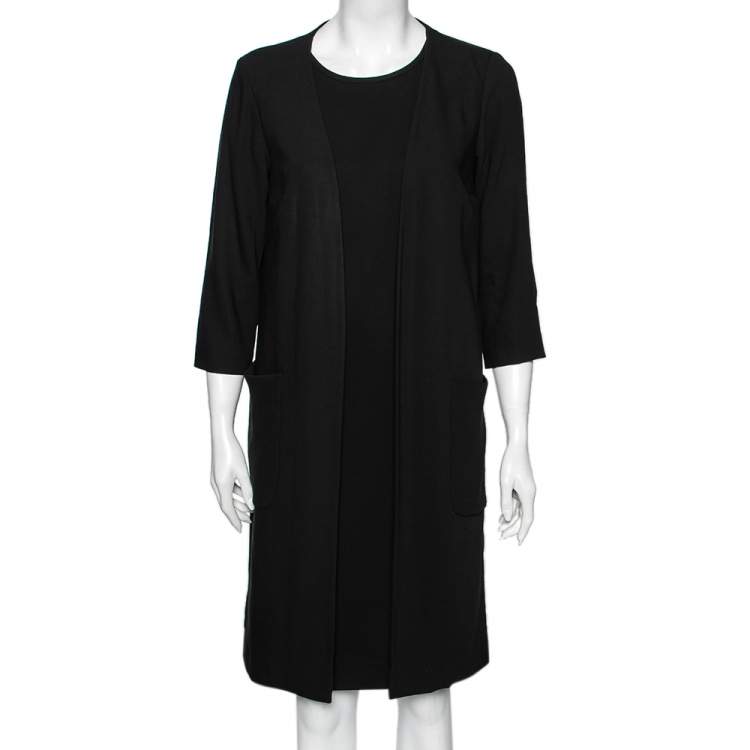 Pre Owned Max Mara Black Crepe Overlay Detail Shift Dress M