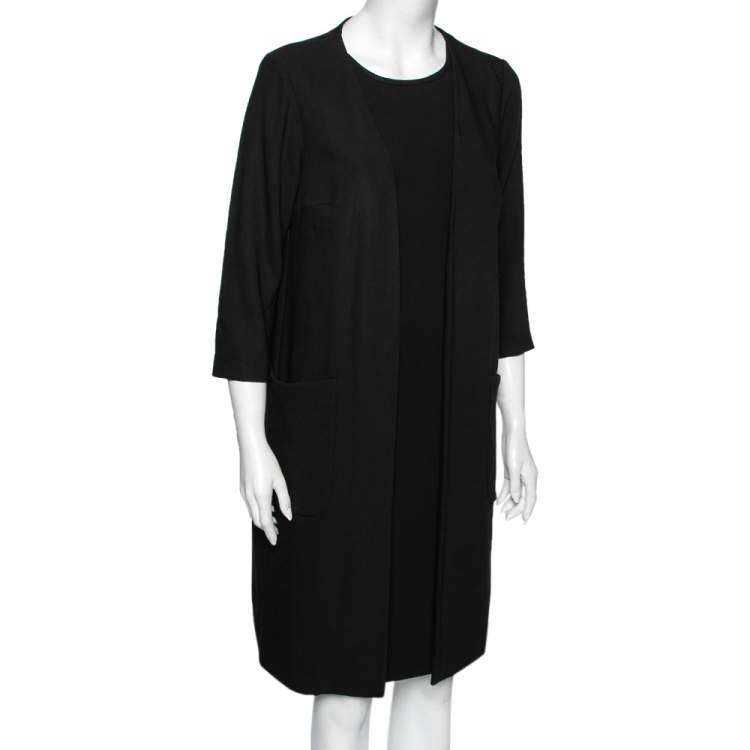 Pre Owned Max Mara Black Crepe Overlay Detail Shift Dress M