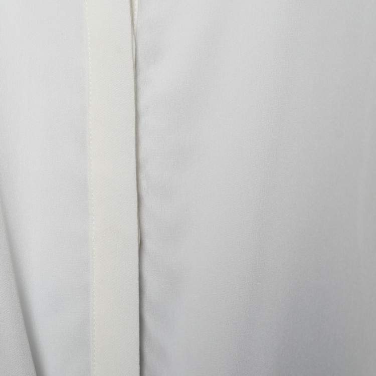Pre Owned Max Mara Studio White Silk Neck Tie Detail Top XL
