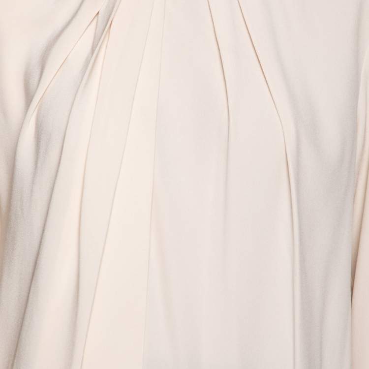 Pre Owned Max Mara Cream Silk Overlay Pleated Yoke Detail Blouse L