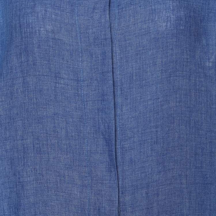 Pre Owned Max Mara Blue Linen Cap Sleeve Tunic Dress L
