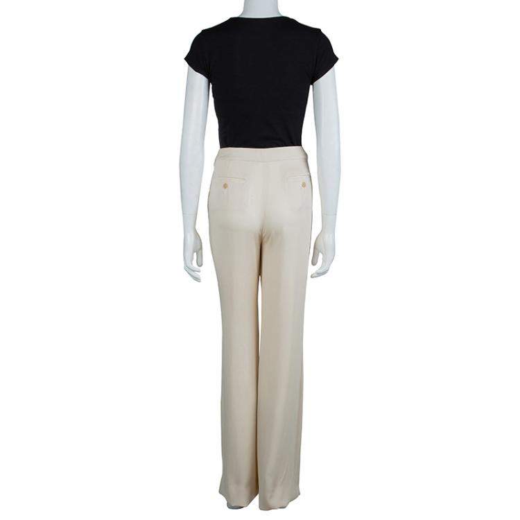 Pre Owned Max Mara Beige Silk Crepe Trousers M