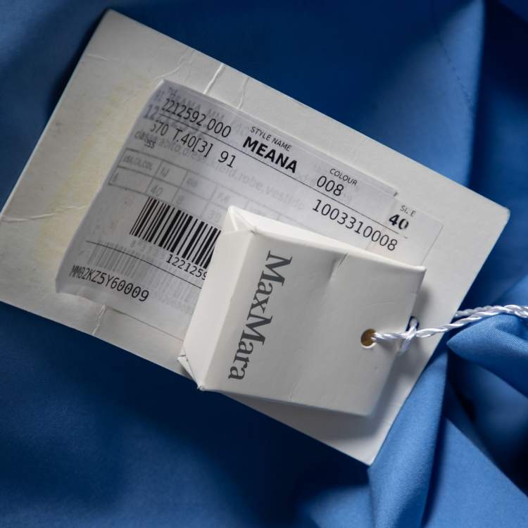 Pre Owned Max Mara Blue Cotton Button Front Midi Shirt Dress M