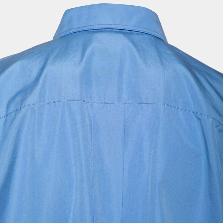 Pre Owned Max Mara Blue Cotton Button Front Midi Shirt Dress M