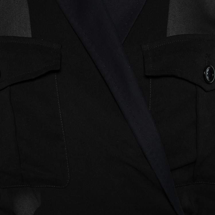 Pre Owned Max Mara Black Crepe Front Tie Detail Crop Jacket M 