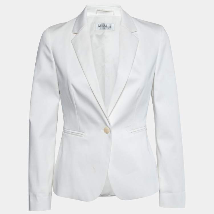 Pre Owned Max Mara White Cotton Tapered Pants & Single Breasted Blazer Suit S/ XS