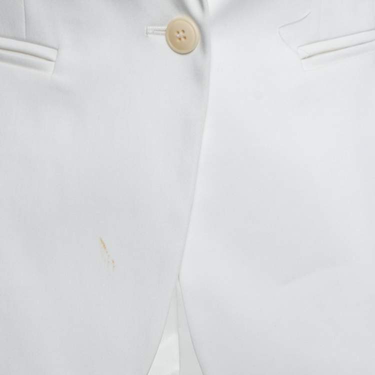 Pre Owned Max Mara White Cotton Tapered Pants & Single Breasted Blazer Suit S/ XS