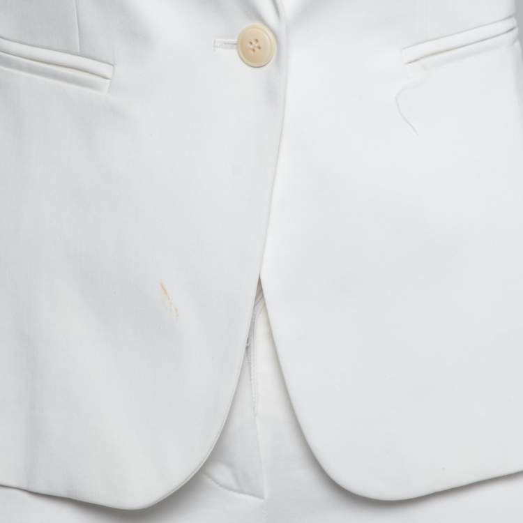 Pre Owned Max Mara White Cotton Tapered Pants & Single Breasted Blazer Suit S/ XS