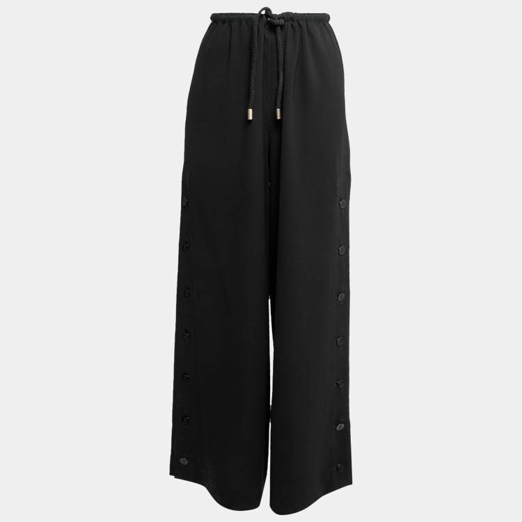 Pre Owned Max Mara Black Crepe Buttoned-Up Wide Leg Pants M 