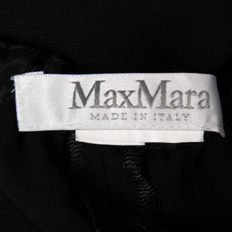 Pre Owned Max Mara Black Crepe Buttoned-Up Wide Leg Pants M 
