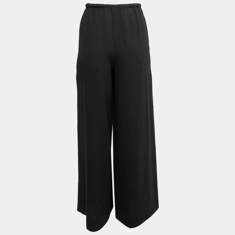Pre Owned Max Mara Black Crepe Buttoned-Up Wide Leg Pants M 