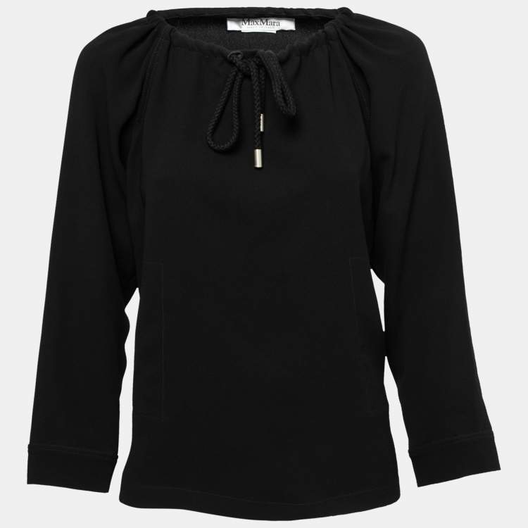 Pre Owned Max Mara Black Crepe Drawstring Detail Pocketed Blouse M