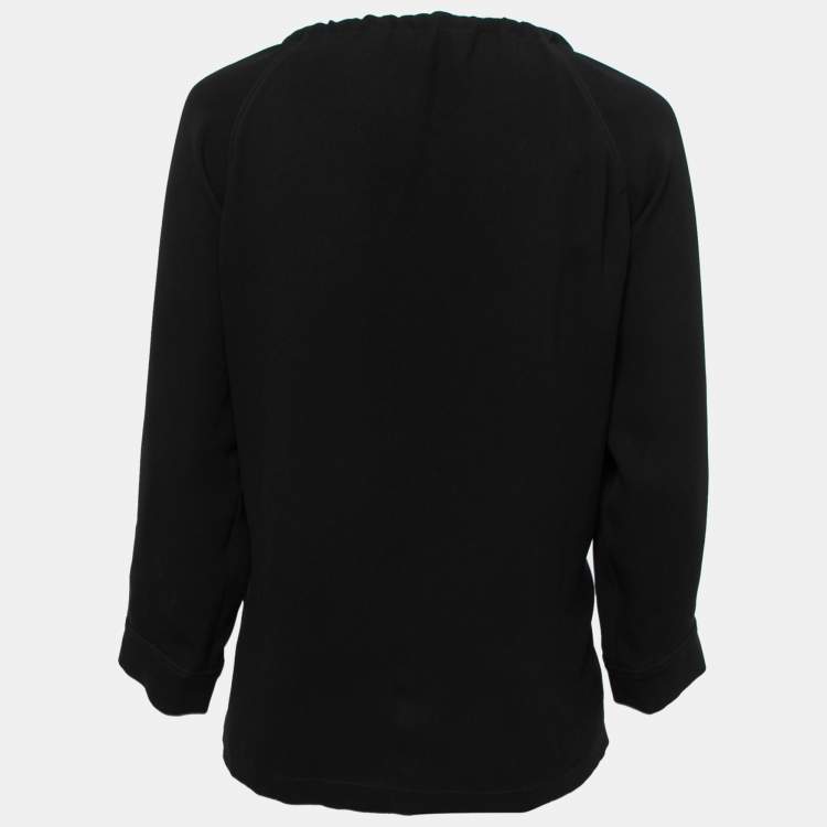 Pre Owned Max Mara Black Crepe Drawstring Detail Pocketed Blouse M