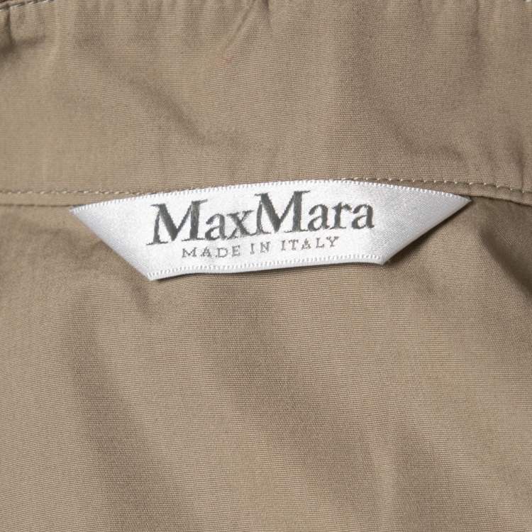 Pre Owned Max Mara  Khaki Brown Cotton Button Front Belted Shirt Dress S